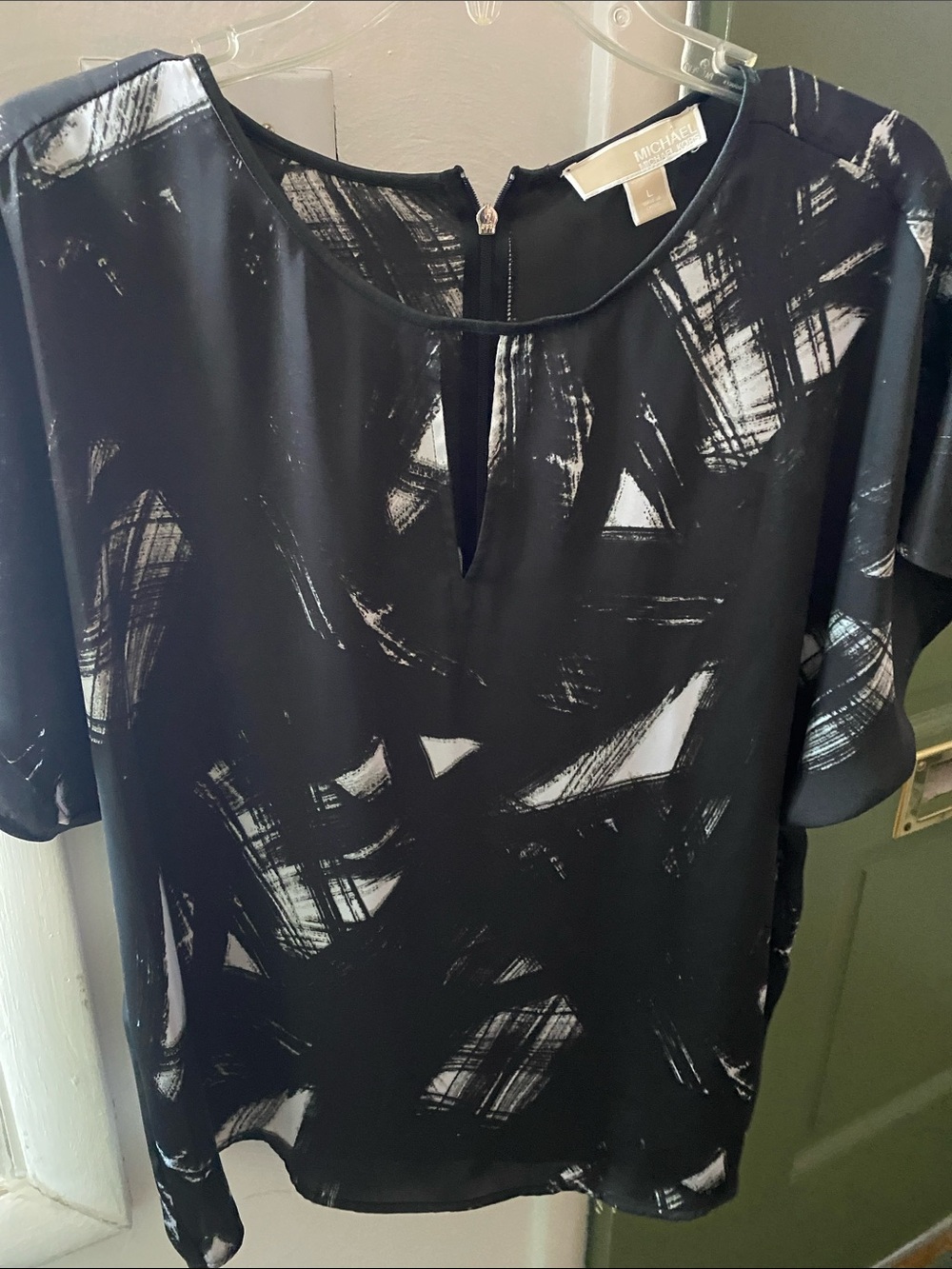 Michael Kors Black and White Abstract Brushstroke Blouse
